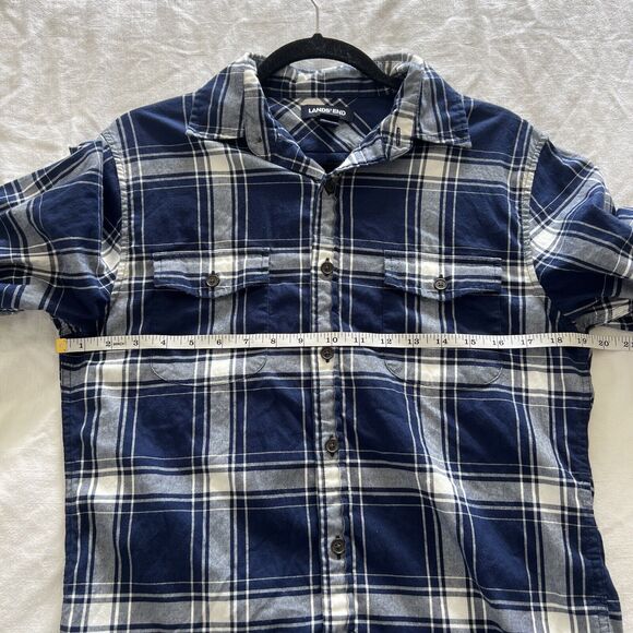 Lands End Mens Traditional Fit Shirt Stretch Blue White Plaid Pockets Size Small - Picture 8 of 9